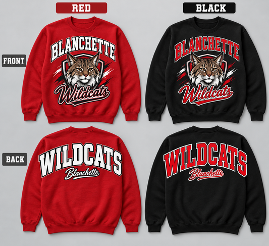 Blanchette Wildcats front and back pullovers in Red and Black