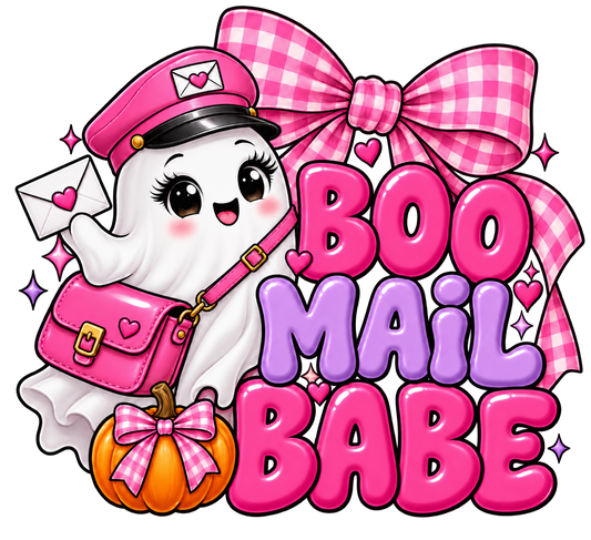 Boo Mail Babe — Pink Postal Halloween DTF Transfer — 4-inch