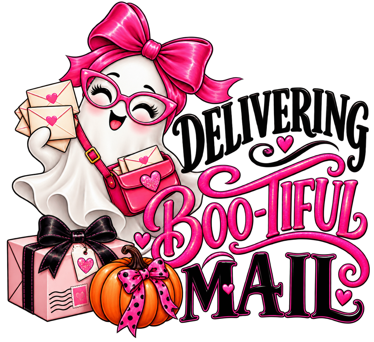Delivering Boo-tiful Mail — Pink Halloween DTF Transfer — 4-inch