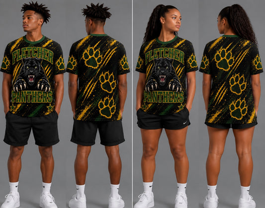 Fletcher Panthers all-over shirt front and back mockups