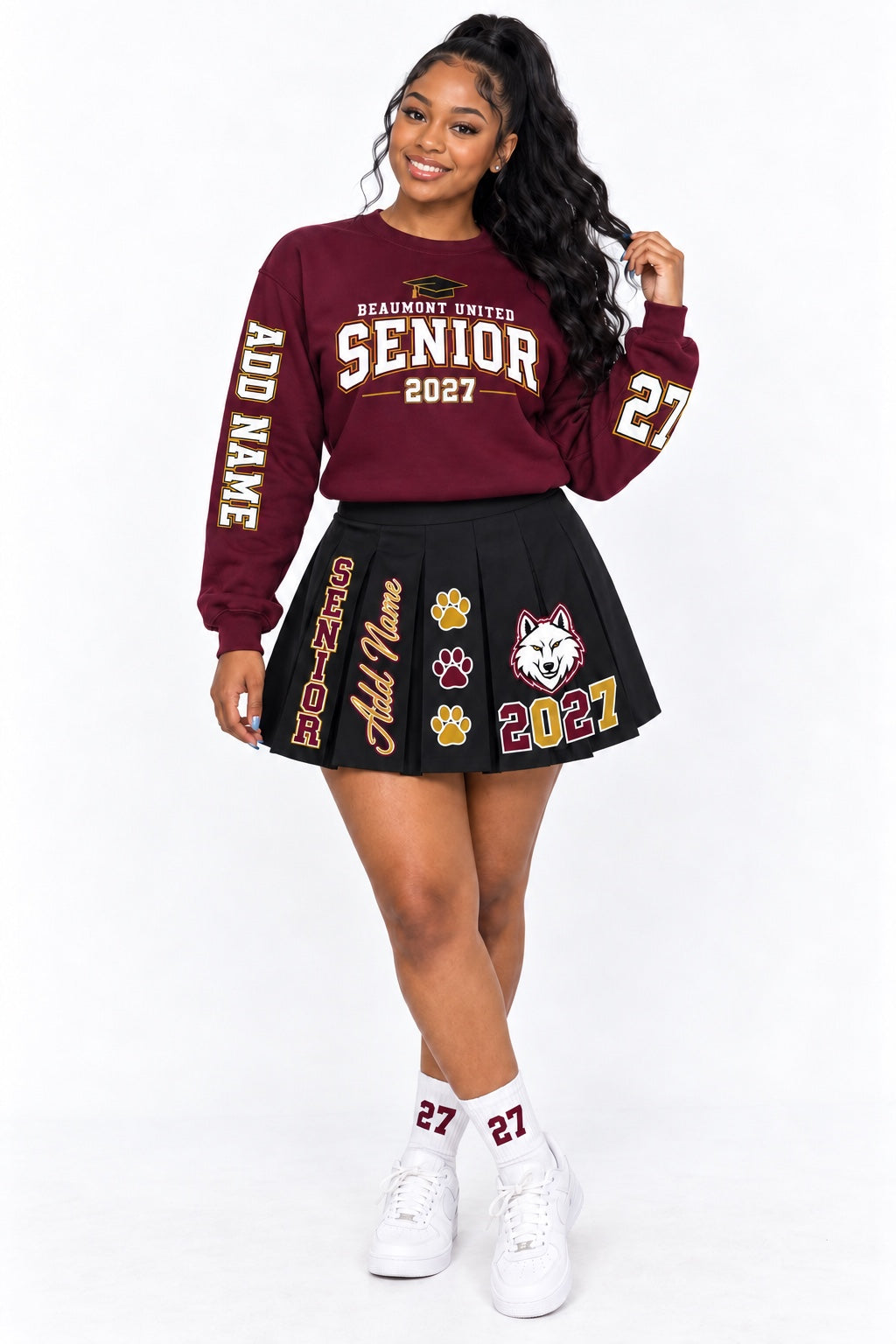 Beaumont United Timberwolves Senior 2027 Sweatshirt & Skirt Set mockup