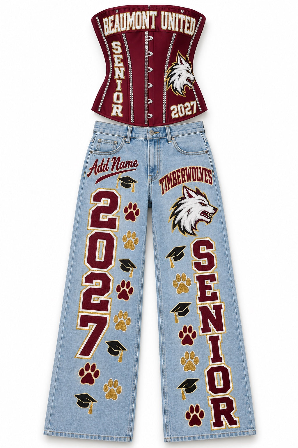Beaumont United Timberwolves Senior 2027 Corset & Jeans Set mockup