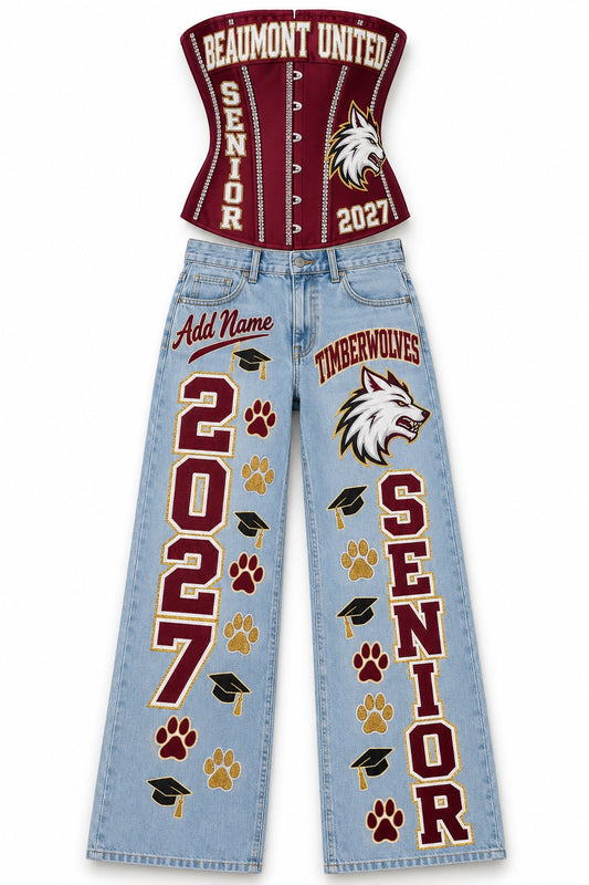 Beaumont United Timberwolves Senior 2027 Corset & Jeans Set mockup