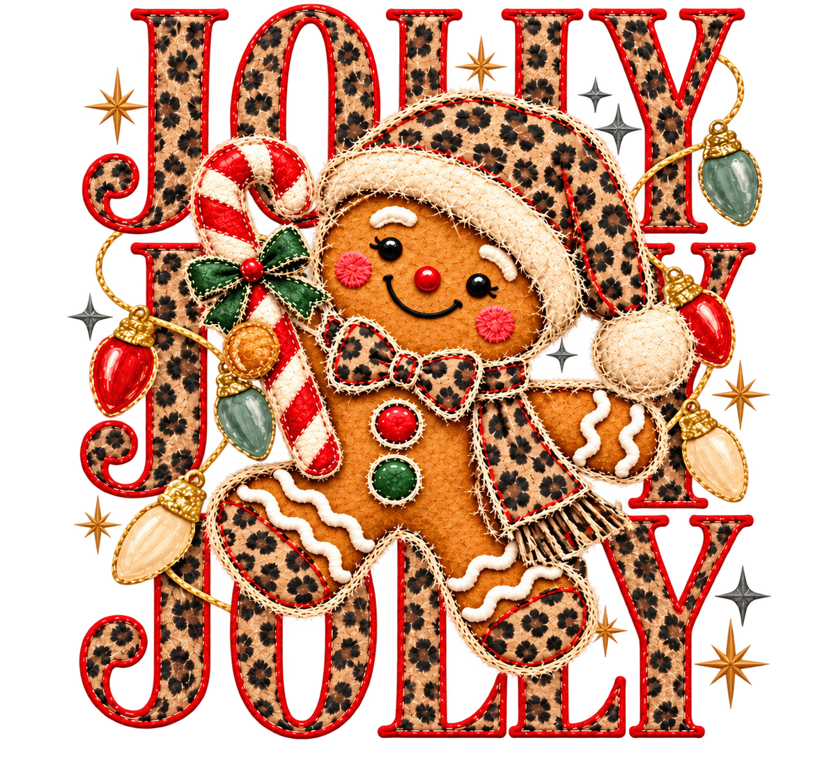 Jolly Leopard Gingerbread dtf artwork