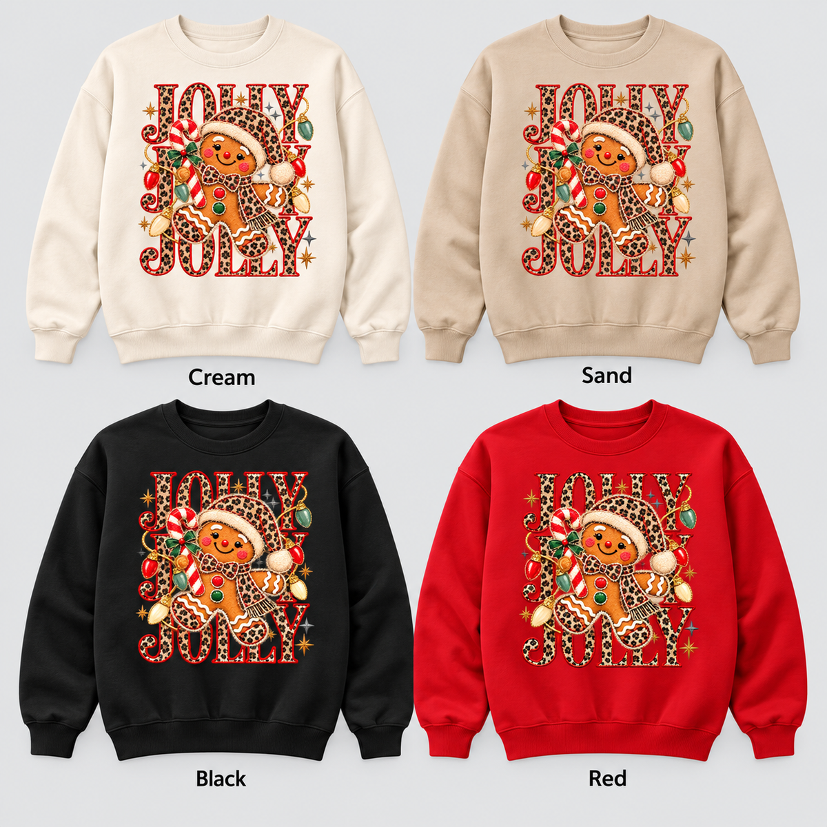 Jolly Leopard Gingerbread pullover color options