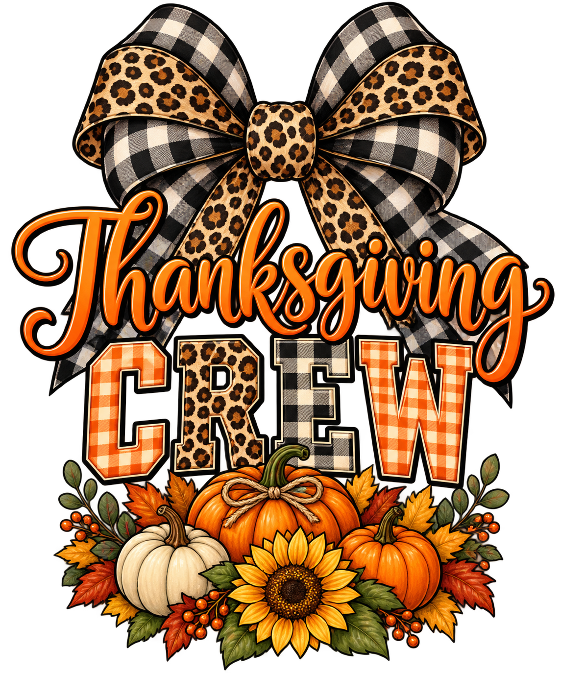 Thanksgiving Crew — Harvest Bow & Pumpkins — DTF Print artwork