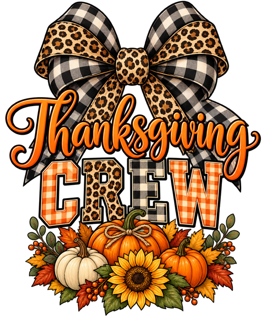 Thanksgiving Crew — Harvest Bow & Pumpkins — DTF Print artwork