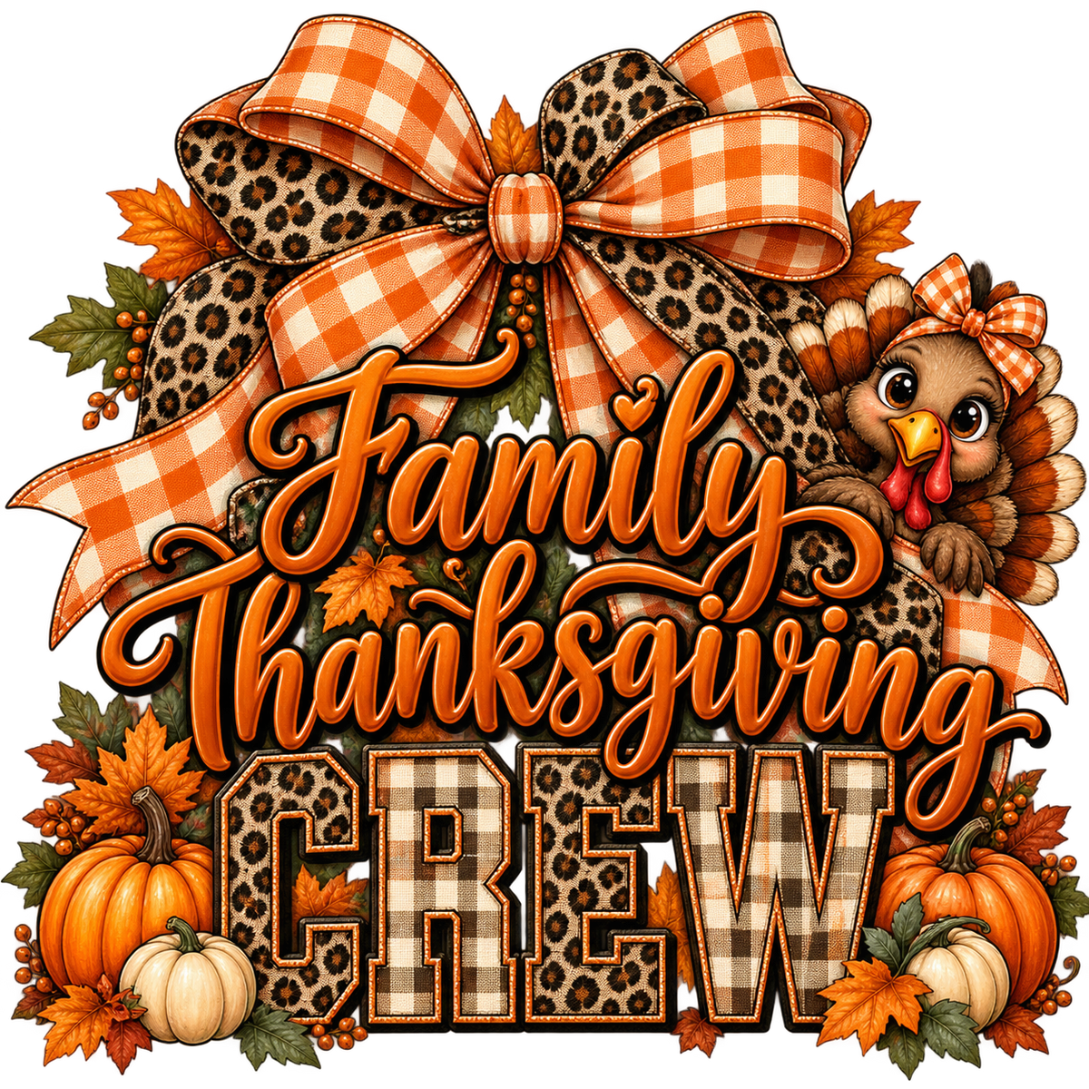 Family Thanksgiving Crew — Autumn Bow — DTF Print artwork