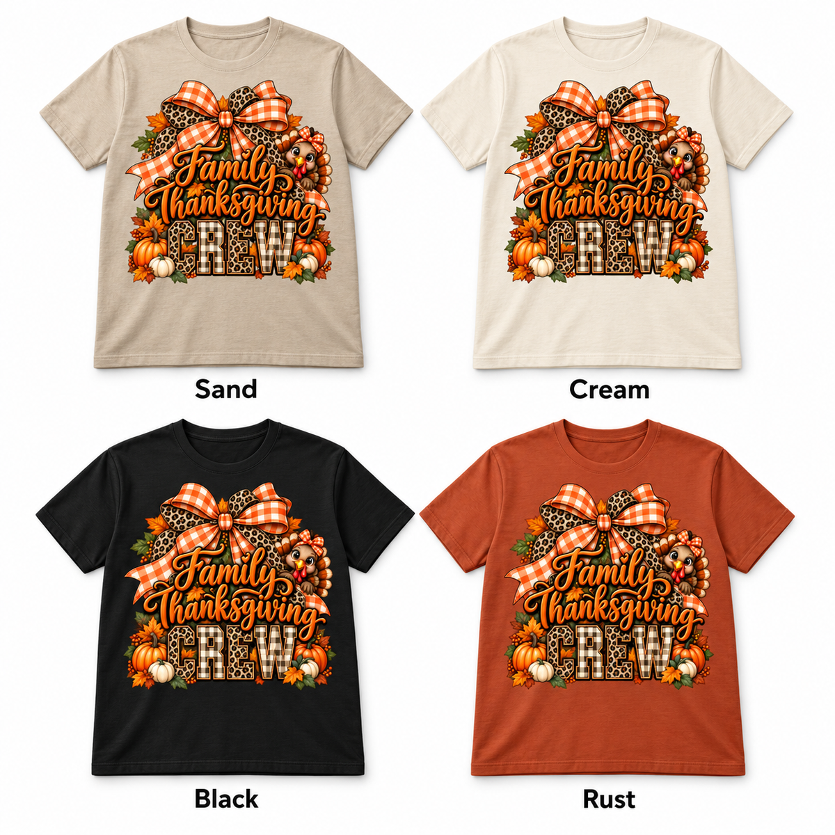 Family Thanksgiving Crew — Autumn Bow — T-Shirt in Sand, Cream, Black and Rust