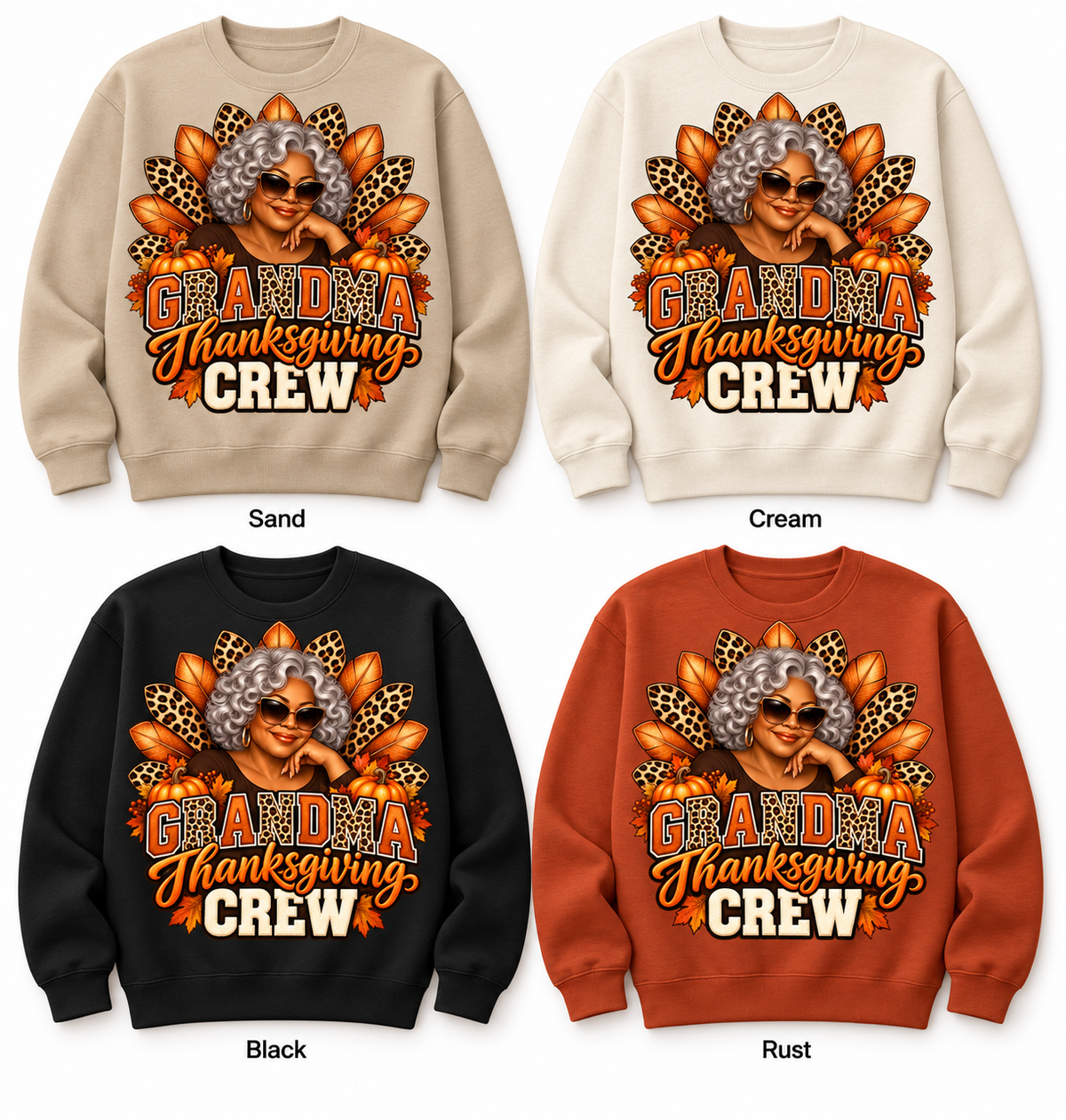 Grandma Thanksgiving Crew — Crewneck Pullover color options mockup