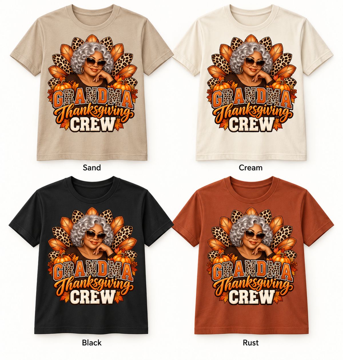 Grandma Thanksgiving Crew — T-Shirt color options mockup