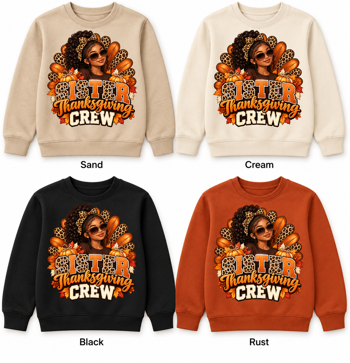 Sister Thanksgiving Crew — Crewneck Pullover color options mockup