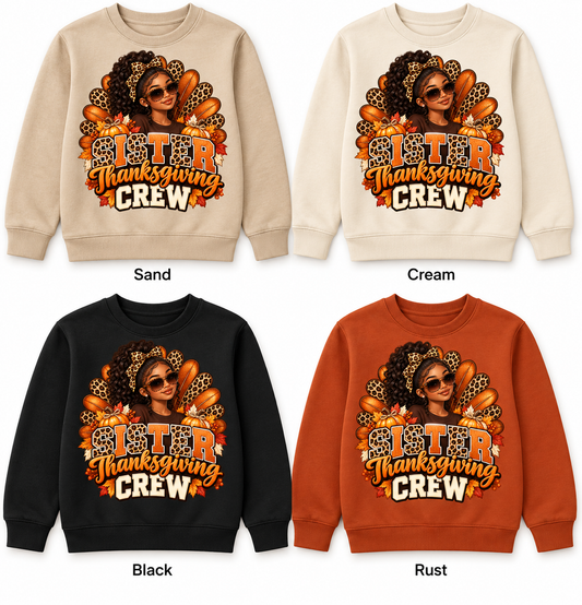 Sister Thanksgiving Crew — Crewneck Pullover color options mockup