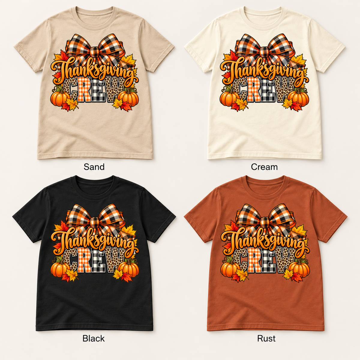 Thanksgiving Crew — T-Shirt four color mockup options