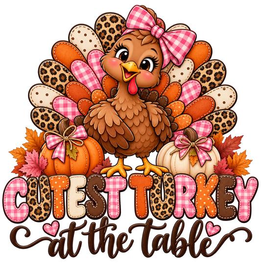 Cutest Turkey — Pink Bow — DTF Print design