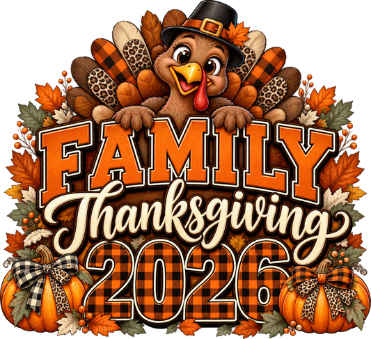 Family Thanksgiving 2026 — Turkey & Plaid — DTF Print artwork