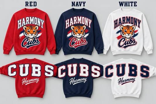 Harmony tiger cub pullovers in Red Navy White with CUBS across sleeves and back