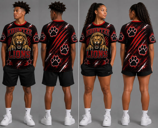Kountze Lions all-over shirt front and back mockups