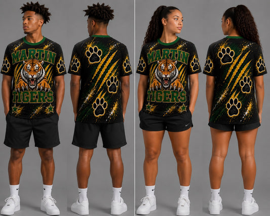 Martin Tigers all-over shirt front and back mockups