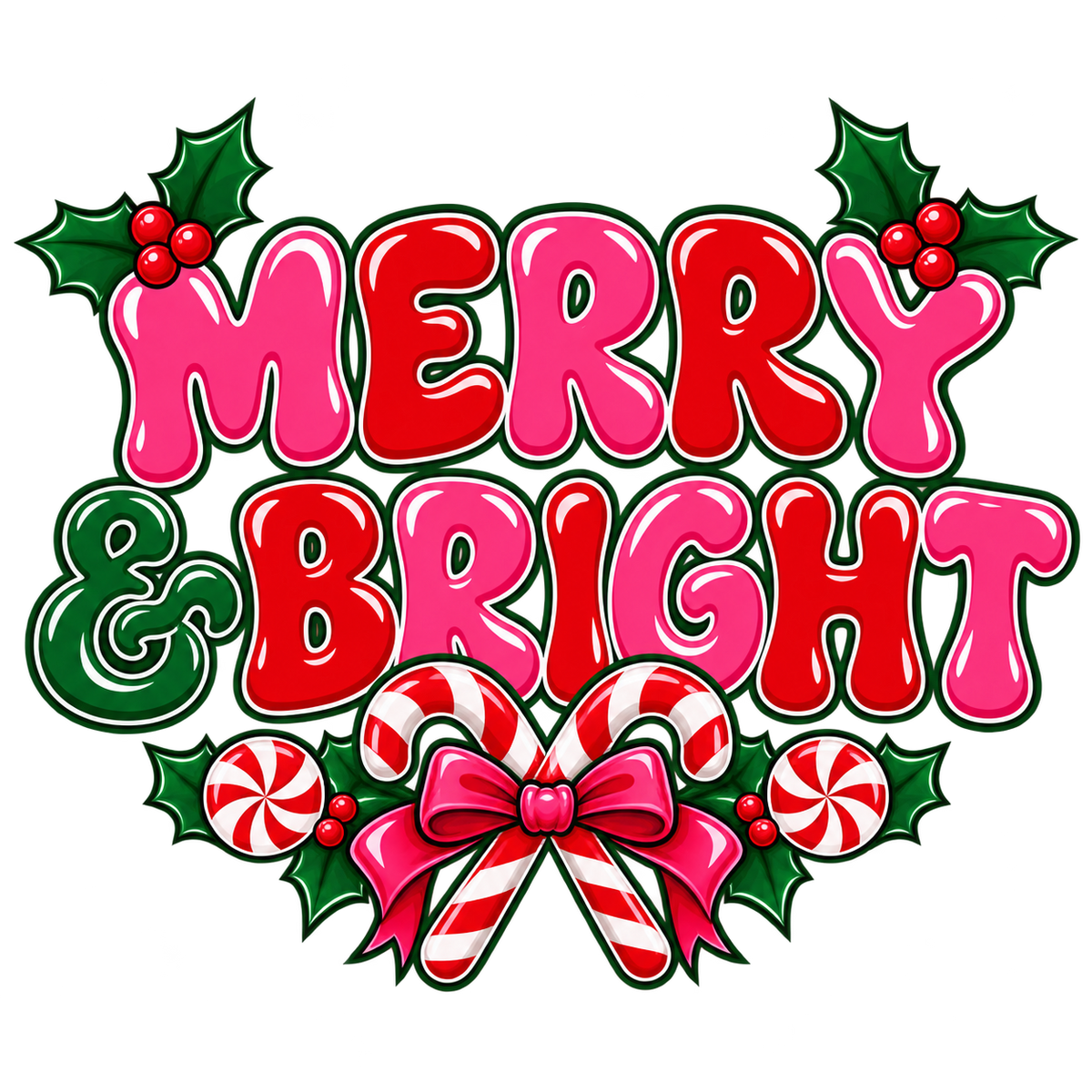 Merry and Bright Christmas DTF transfer design
