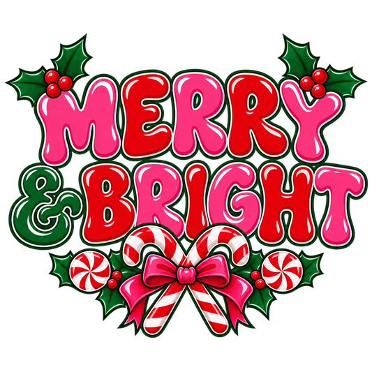 Merry and Bright Christmas DTF transfer design