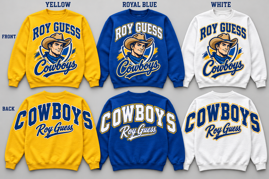 Roy Guess Cowboys front and back pullovers in Yellow Royal Blue White
