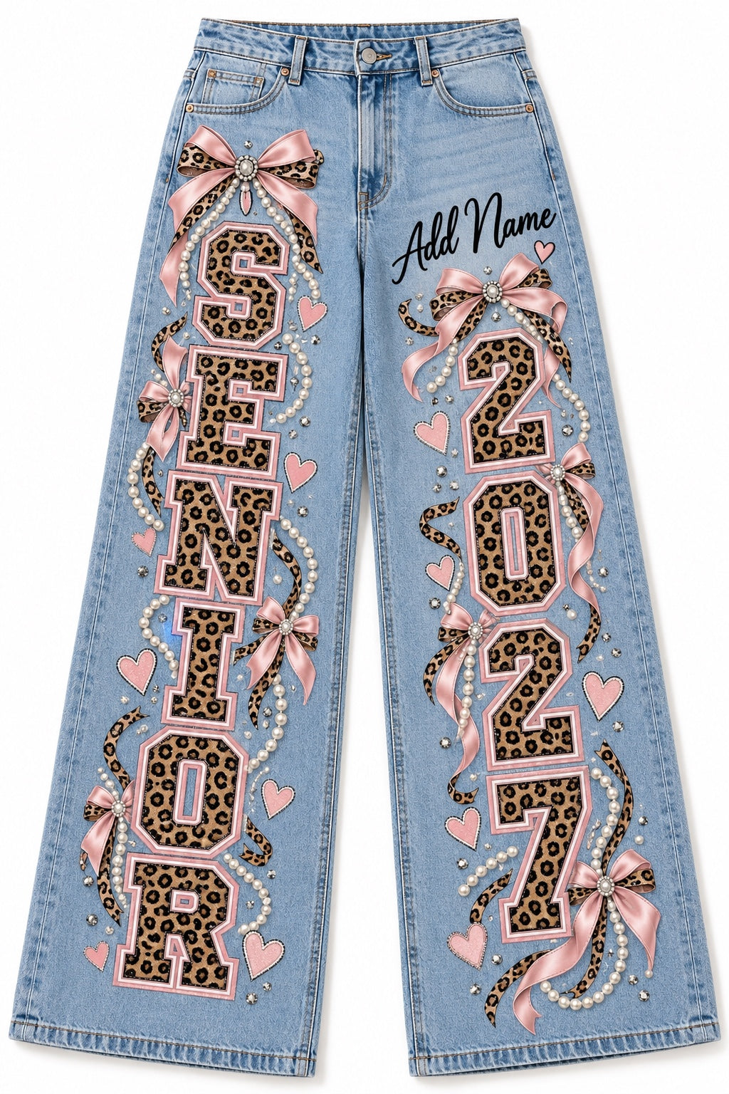 Leopard & Pearls Senior 2027 Custom Jeans — Pants Only design mockup