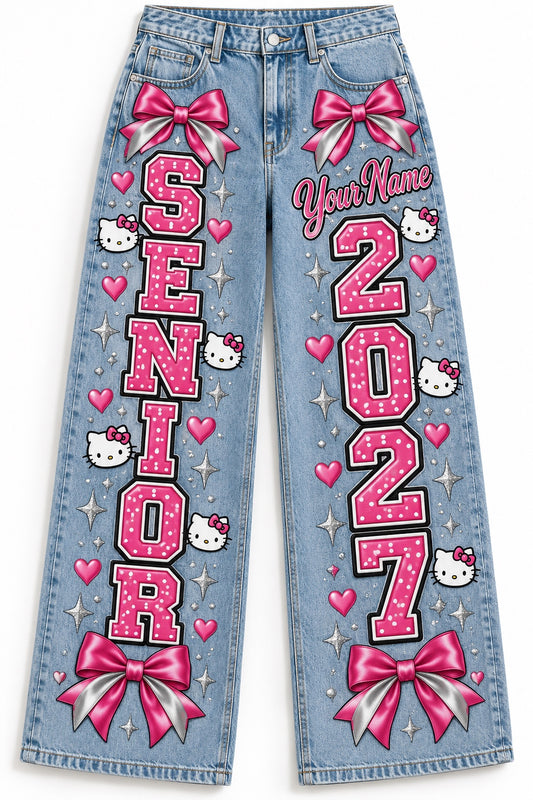 Hello Kitty Pink Polka-Dot Senior 2027 Custom Jeans — Pants Only design mockup