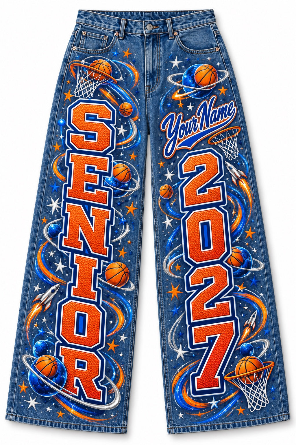 Cosmic Basketball Senior 2027 Custom Jeans — Pants Only design mockup