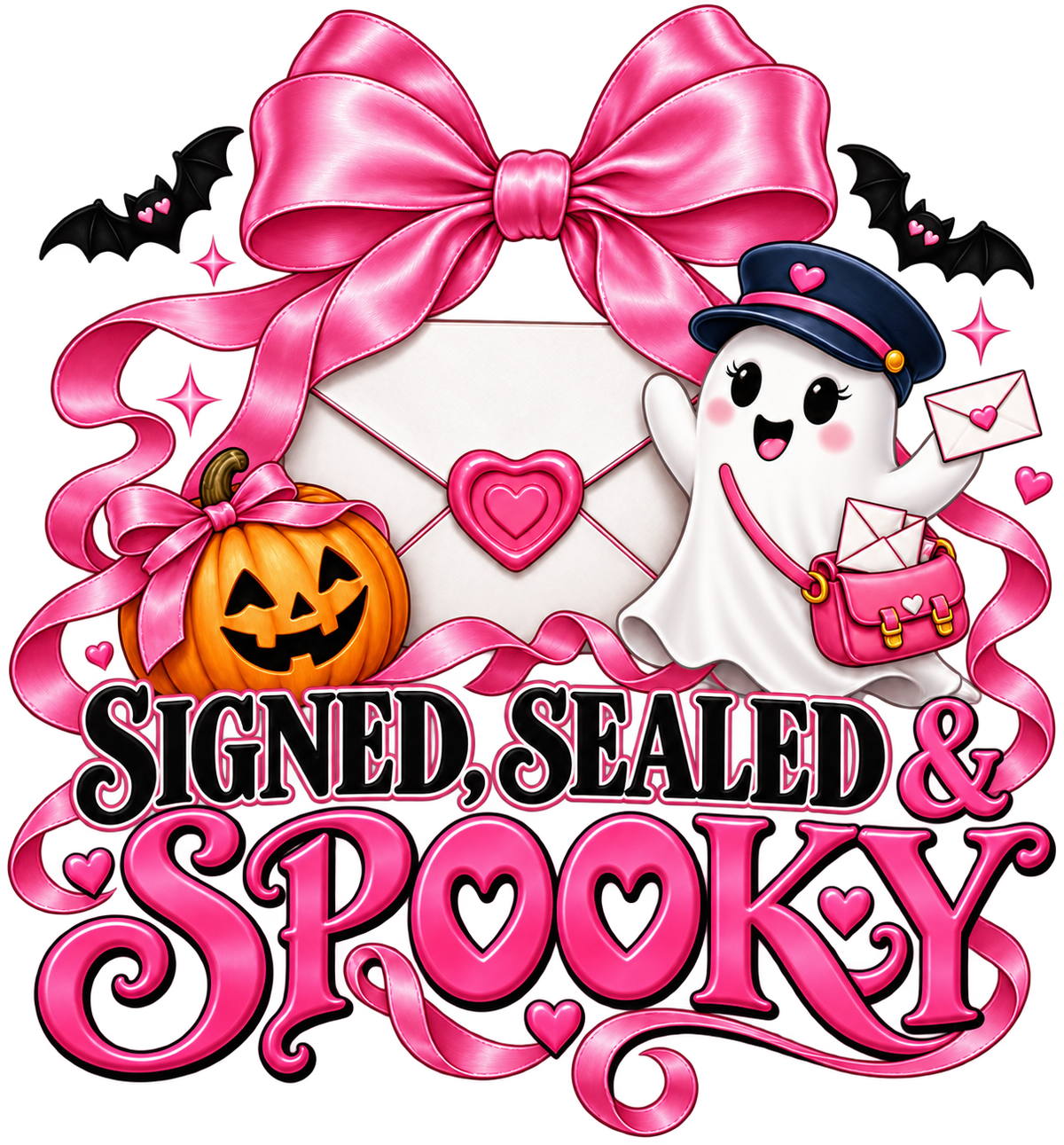 Signed, Sealed & Spooky — Pink Postal Halloween DTF Transfer — 4-inch