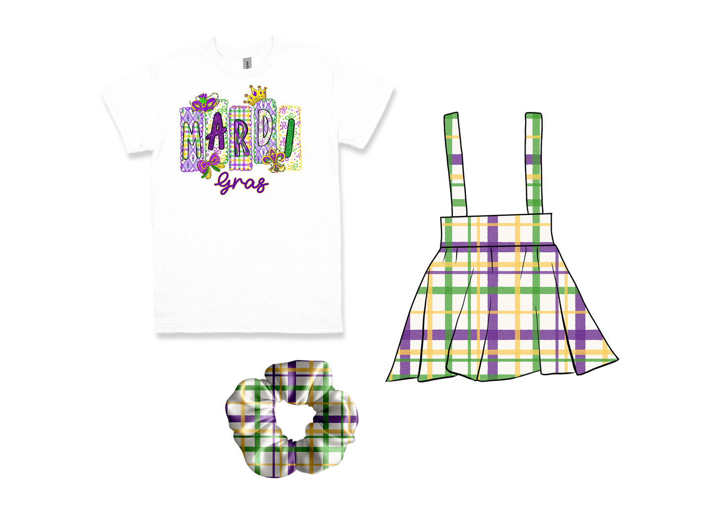 Mardi Gras Skirt Set with Scrunchie