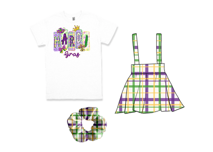 Mardi Gras Skirt Set with Scrunchie