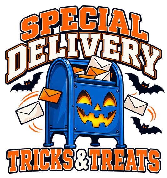 Special Delivery Tricks & Treats — Postal Halloween DTF Transfer — 4-inch