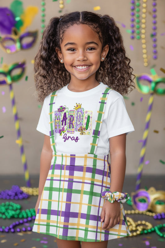 Mardi Gras Skirt Set with Scrunchie