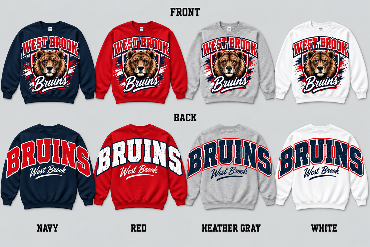 West Brook Bruins pullover front graphic and oversized BRUINS back in Navy Red Heather Gray White